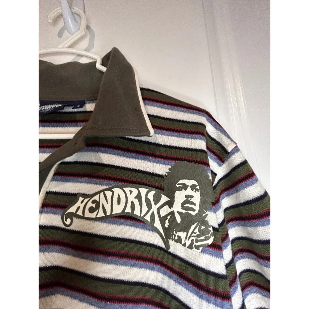Vintage 90's Y2k Jimmy Hendrix Music Promo Graphic Striped Polo Shirt Mens Small